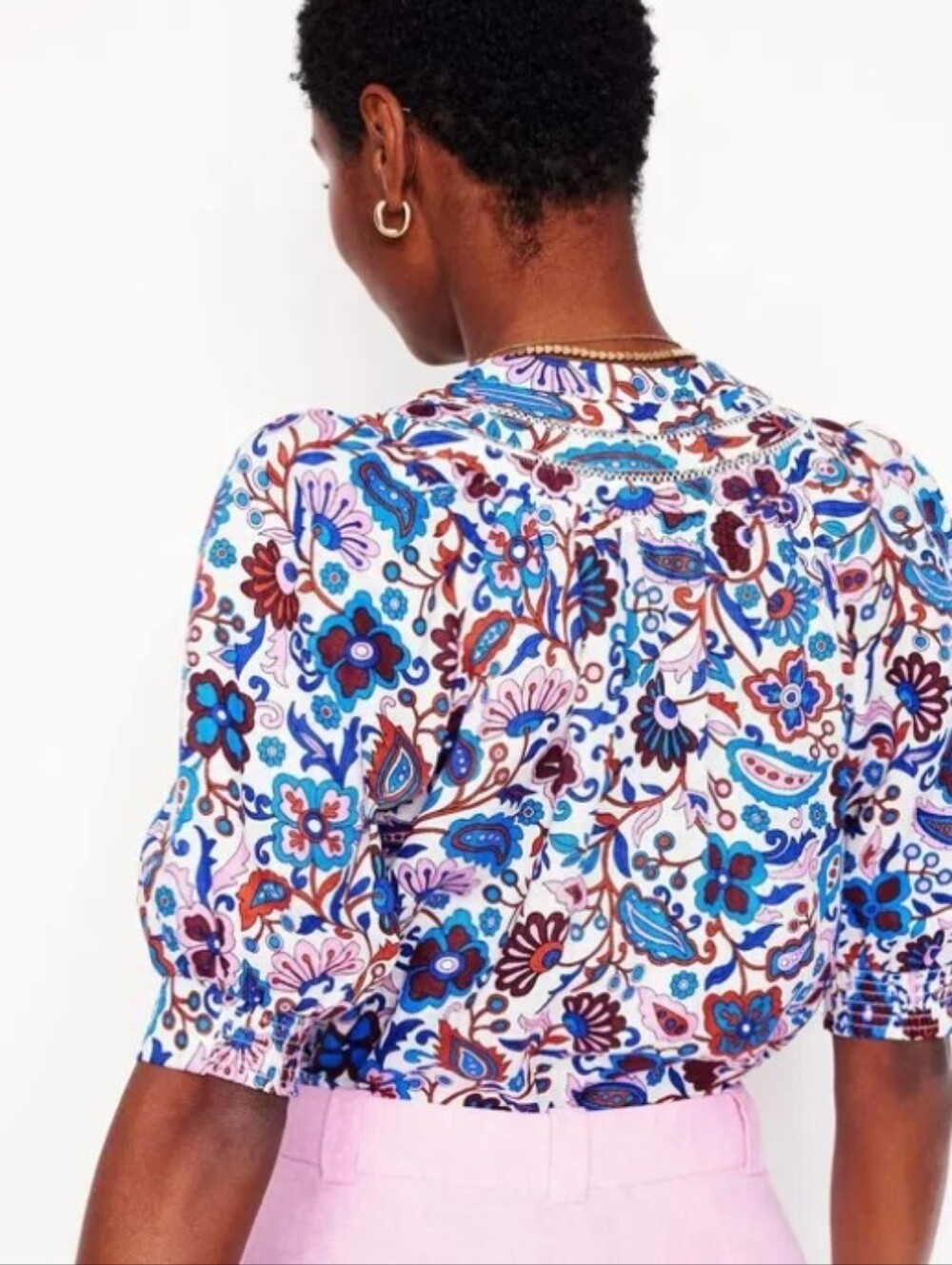Boden Bea Linen Floral Top White Blue Size 2 - Picture 5 of 9